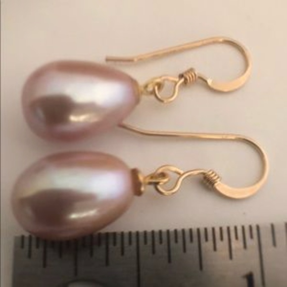 ***SOLD***AAA Purple Pearl Drop Earrings 14K Wires - Picture 4 of 6